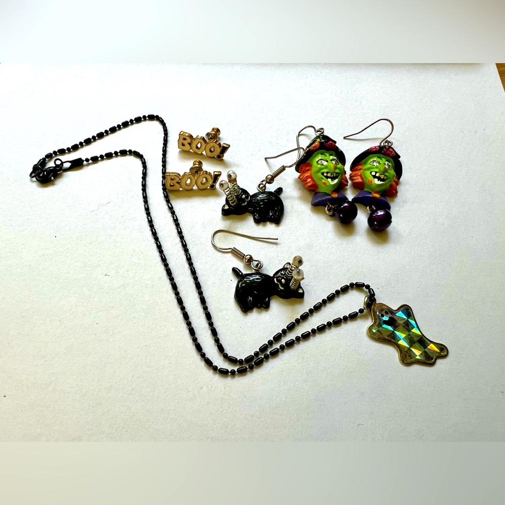 Halloween Jewelry Bundle - 3prs Earrings, 1 Necklace